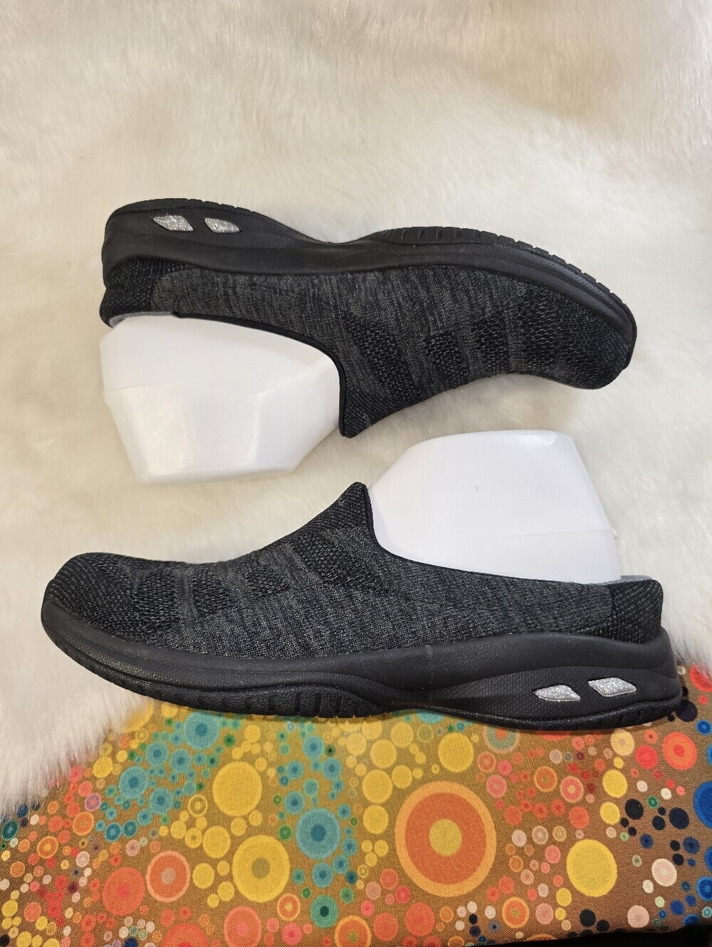 Skechers Womens Charcoal Gray Black Slip-On Knit Mules